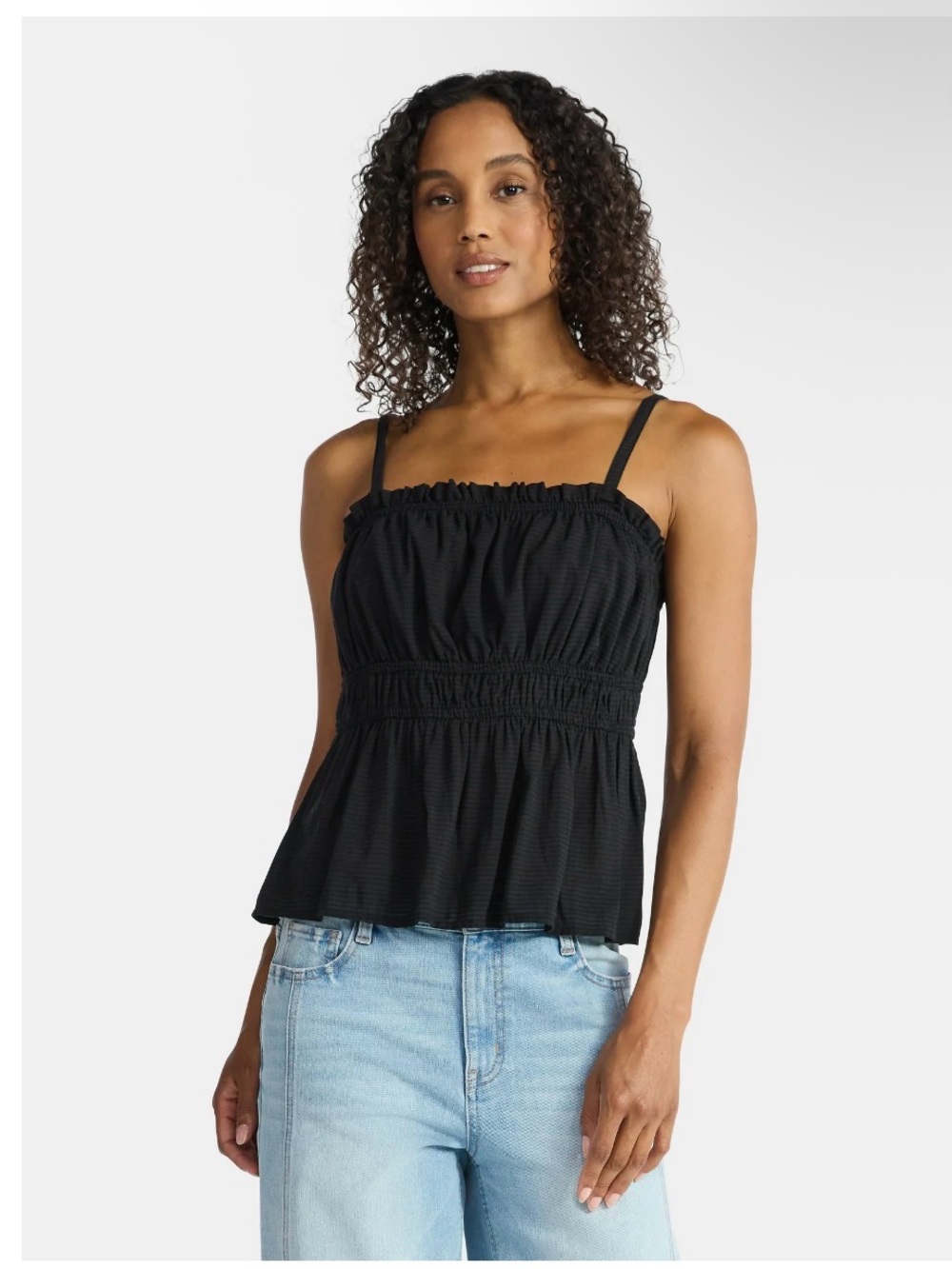 Time and Tru Black Smocked Peplum Camisole